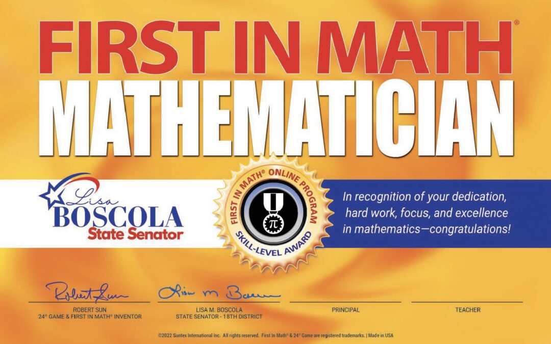 Boscola Lauds Success of “First In Math” Program